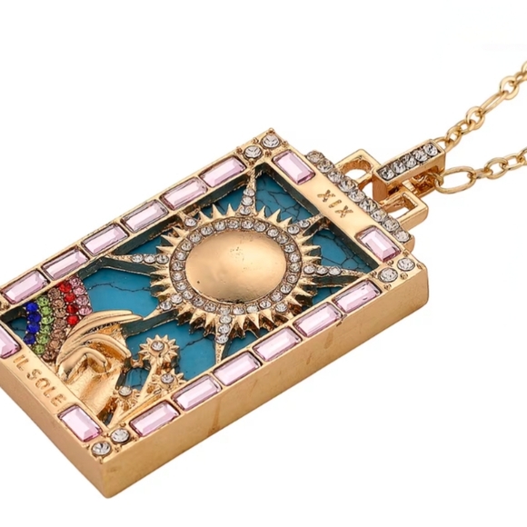 Unique 'Sun of Destiny' tarot pendant necklace, Goldtone, 24" - Picture 3 of 8